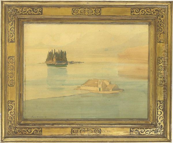 The Monastery Of Vlacherna With The Island Of Pontikonissi,corfu Oil Painting by Francis John Mccomas