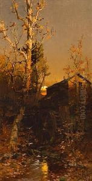 Rivermill At Sunset Oil Painting by George Herbert McCord