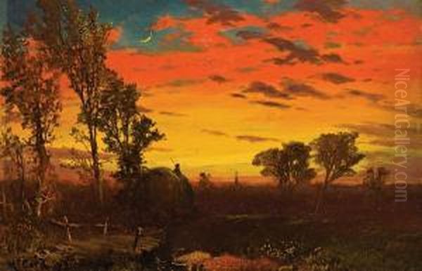 Sunset Over A Farm Oil Painting by George Herbert McCord