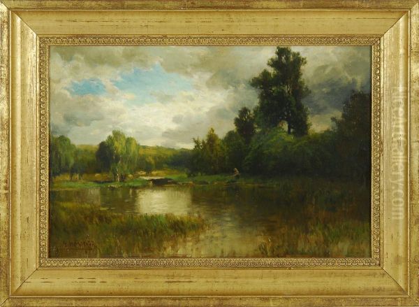 Landscape With Fisherman And Lake Oil Painting by George Herbert McCord