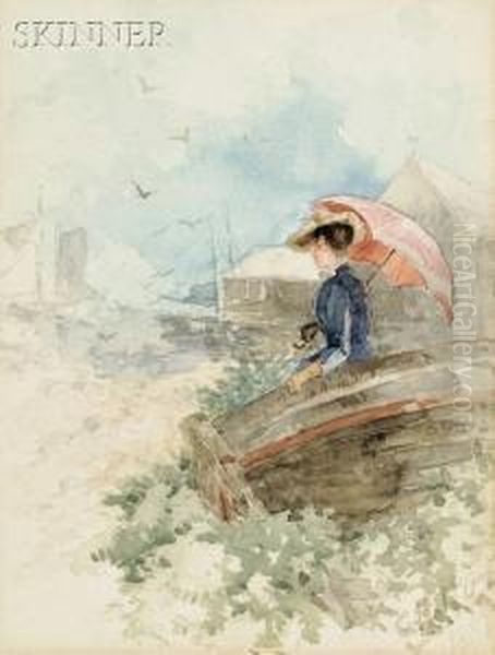 Woman Seated In A Dory On The Shore Oil Painting by George Herbert McCord