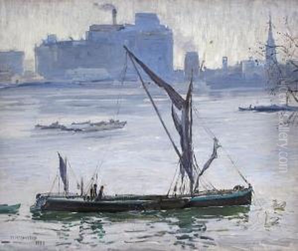 Thames Barges Oil Painting by Mary Mccrossan