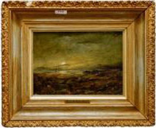 Subject - Sunset, 
Shepherds And Hissheep/cattle, 
Sea In Distance Oil Painting by Horatio McCulloch