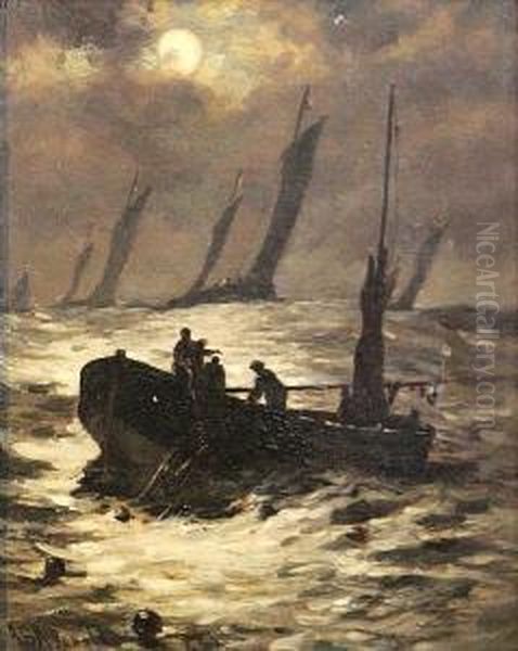 Hauling The Nets Oil Painting by Jb Mcdonald