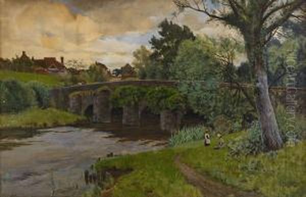 Elstead Bridge Oil Painting by John Mcdougal