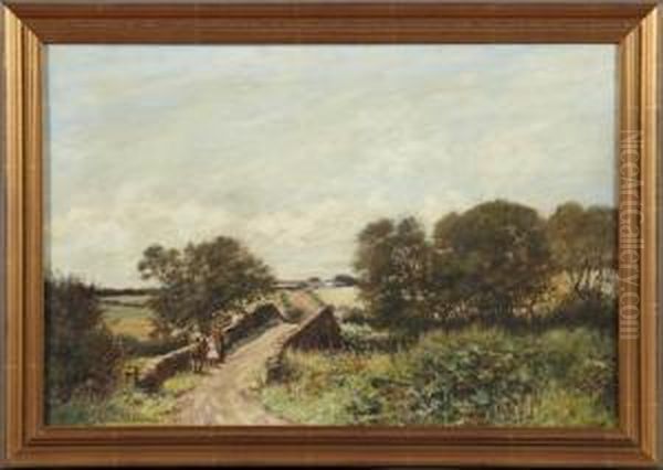 Country Landscape With Figures On A Bridge Oil Painting by Norman M. Mcdougall