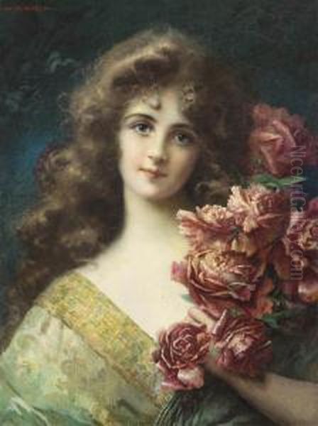 Portrait Of A Lady With Flowers Oil Painting by William H. Mcentee