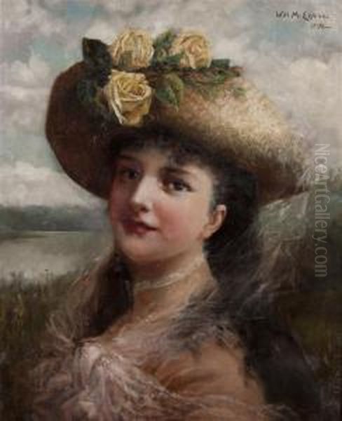 Woman In Yellow Rose Hat Oil Painting by William H. Mcentee