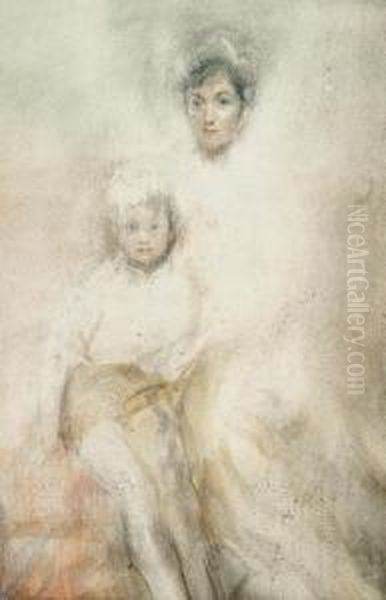 Study Of A Mother And Child Oil Painting by Ambrose McEvoy