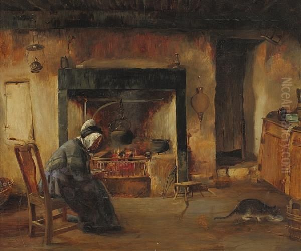 A Fireside In Arran Oil Painting by Tom Mcewan