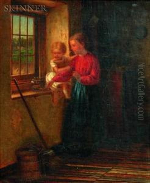 Interior Scene With Mother And Child Oil Painting by William M. Mcewan