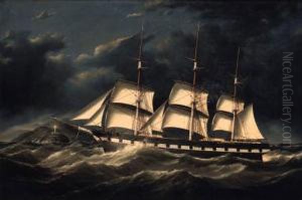 The Emily St. Pierre Approaching The Port Lynas Lighthouse Underreduced Sail Oil Painting by Duncan Mcfarlane