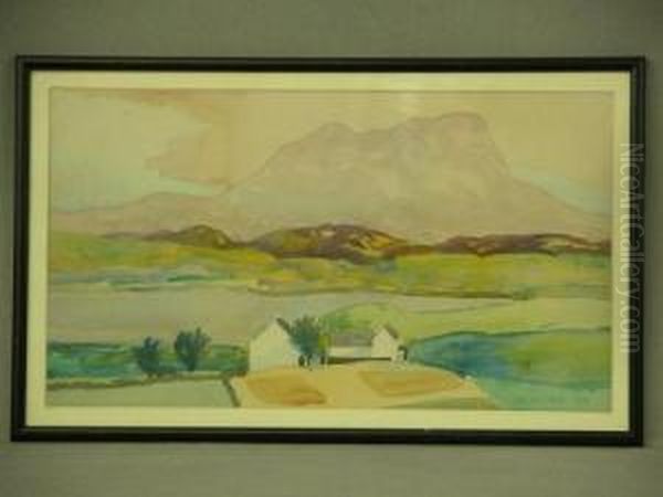 Farmstead On Lochside With Distant Mountains Oil Painting by James Mcgill