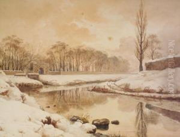 Winter In The Dodder, Rathfarnham - March 1888 Oil Painting by Archibald Mcgoogan