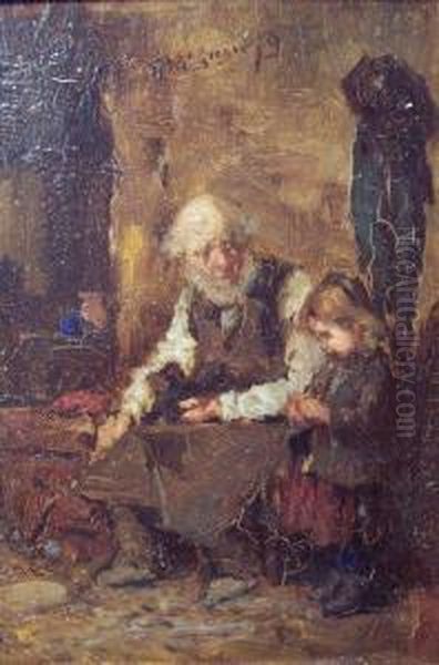 Cobbler With Granddaughter Oil Painting by Robert McGregor