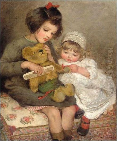 Combing Teddy Oil Painting by Sara McGregor