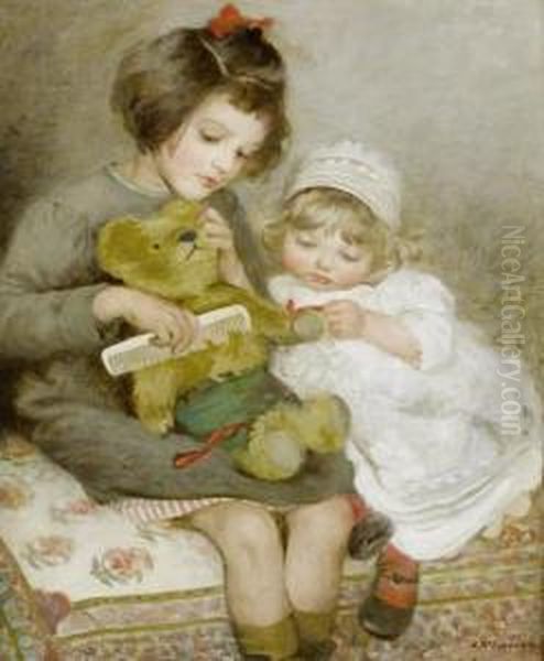 Combing Teddy Oil Painting by Sarah Mcgregor