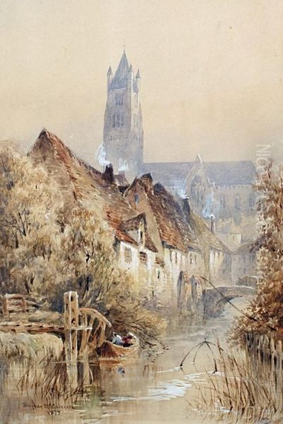 Bruges, A Pair Of Landscapes Oil Painting by William Bingham McGuinness