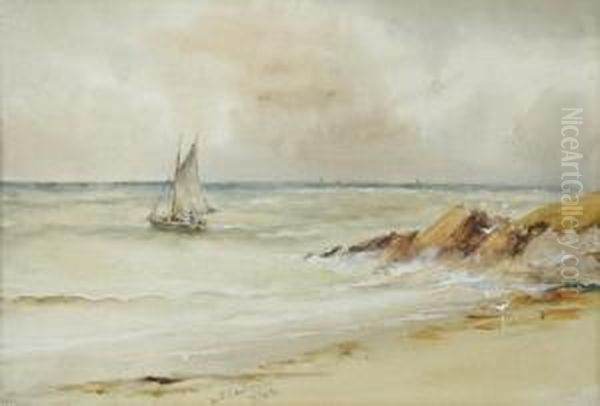 Sailing Boat Off The Coast Oil Painting by William Bingham McGuinness