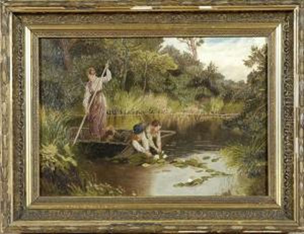 Landscape With River And Figures In Boat Oil Painting by Elizabeth Mchaffey