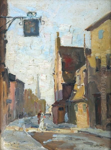 English Street Scene Oil Painting by William Beckwith Mcinnes