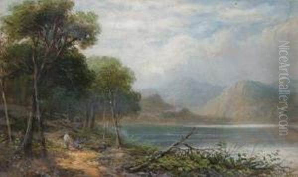 Figures By A Loch. Oil Painting by Joseph Wrightson McIntyre