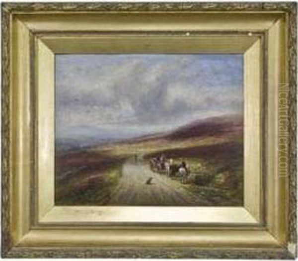 Horses Being Watered On A Moorland Road Oil Painting by Joseph Wrightson McIntyre