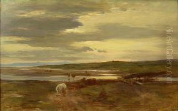 Cattle Watering With Fife In The Distance Oil Painting by William Darling McKay