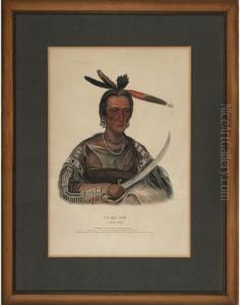 Peah-mas-ka (a Musquawkee Chief) Oil Painting by Mckenney Thomas & Hall James