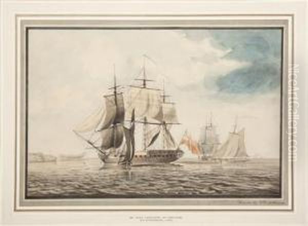 38 Gun Frigate At Anchor Oil Painting by William Mckerras