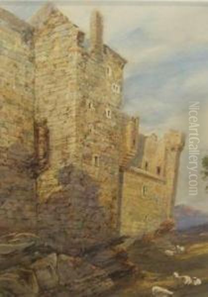 Sheep Grazing Before A Castle Oil Painting by David Hall McKewan