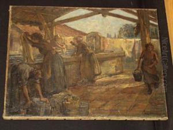 Women At A Wash House, Thought To Be Inireland Oil Painting by Day Mckillip