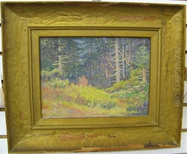 Northwestforest Landscape With Wooden Picket Fence Center Oil Painting by Charles C. Mckim