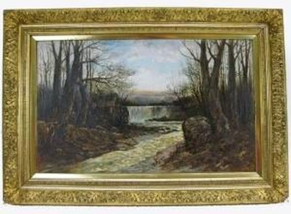 Landscape With Mill And Waterfall Oil Painting by Charles C. Mckim