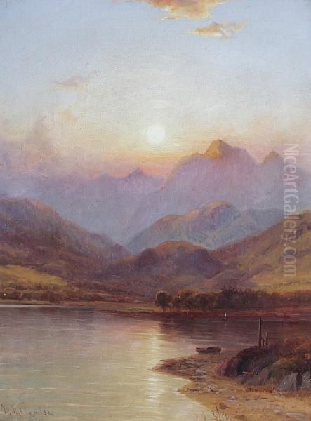 Loch Scene At Sunset Oil Painting by Duncan Fraser Mclea