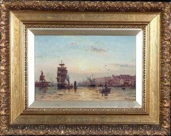 Sunset Over North Shields Harbour Oil Painting by Duncan Fraser Mclea