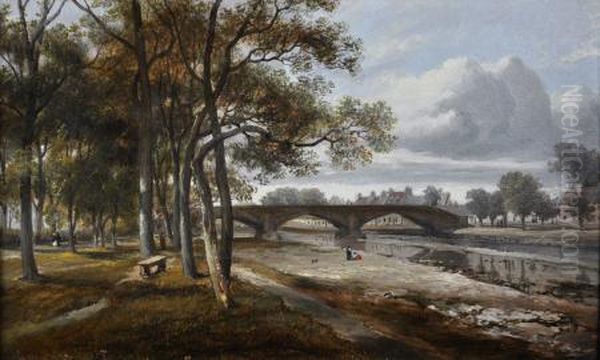 Old Roman Bridge, Musselburgh, North Britain Oil Painting by John Watson Mclea