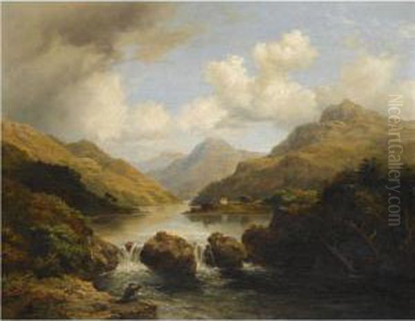 Fishermen By A Loch Oil Painting by Kenneth Macleay