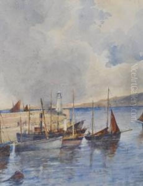 Harbour Scene Possibly Isle Of Man Oil Painting by James MacMaster