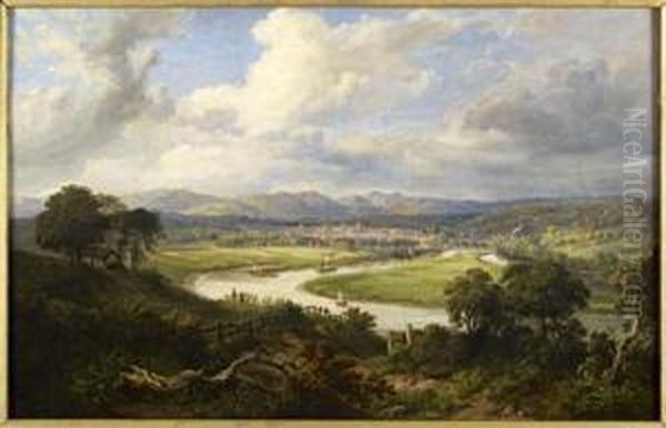 A Panoramic View Of Dunkeld From The South Oil Painting by Mcneil Mcleay