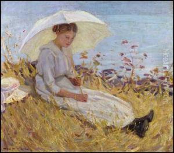 Girl With Parasol Oil Painting by Helen Galloway Mcnicoll