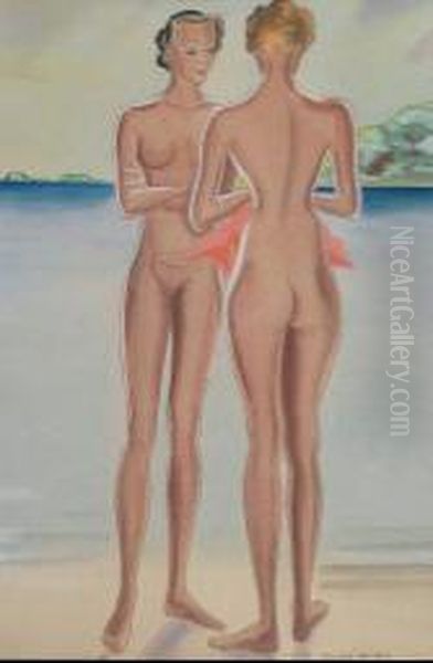 Nudes On The Beach Oil Painting by Ronald Mcrae