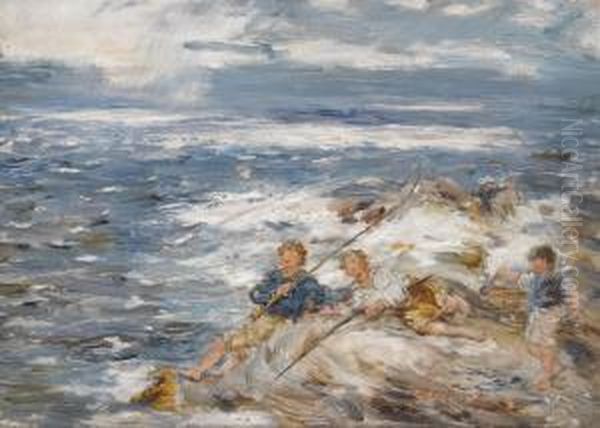 Fishing From The Rocks Oil Painting by William McTaggart