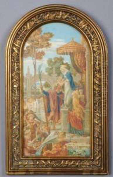 Christ Being Presented To St. Christopher And St. Barbara. Oil Painting by Ricciardo Meacci