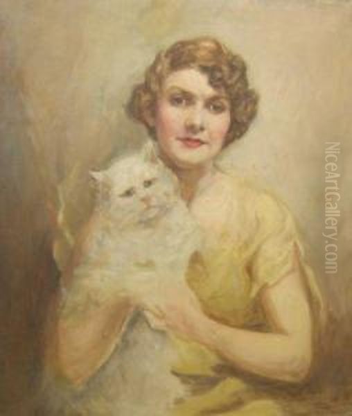 Half-lengthportrait Of A Lady With Cat Oil Painting by Rose Mead