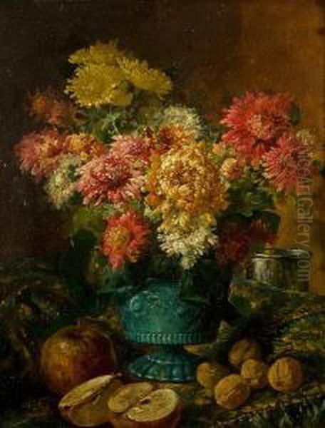 A Still Life Of Chrysanthemums In A Vase Oil Painting by Rose Mead