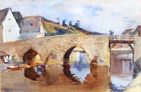 Figure On A Stone Bridge Oil Painting by Rose Mead