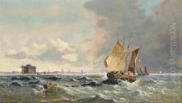 Mackerel Boats Under Weigh Off Calais Oil Painting by Arthur Joseph Meadows