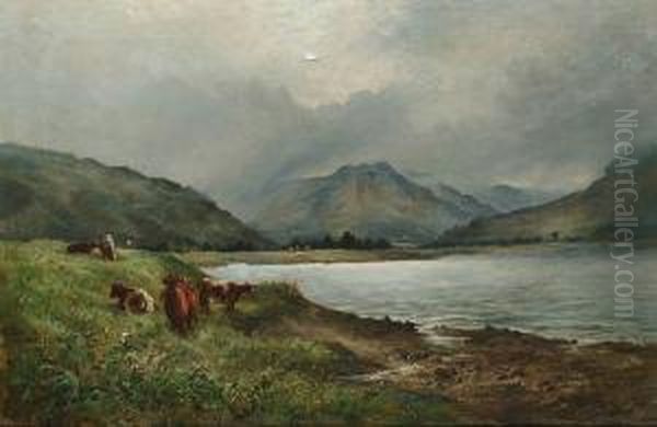 Cattle By A Lake Oil Painting by Chris Meadows