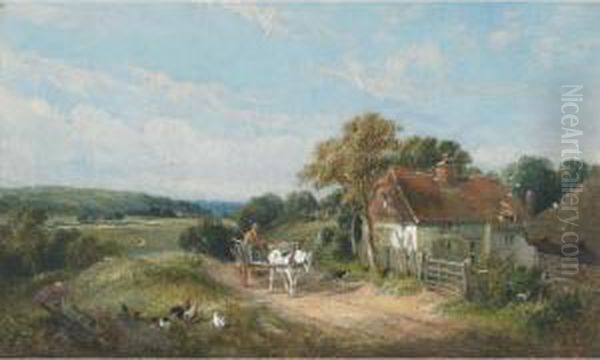 Farmer And Team On Country Road Oil Painting by Edwin Long Meadows